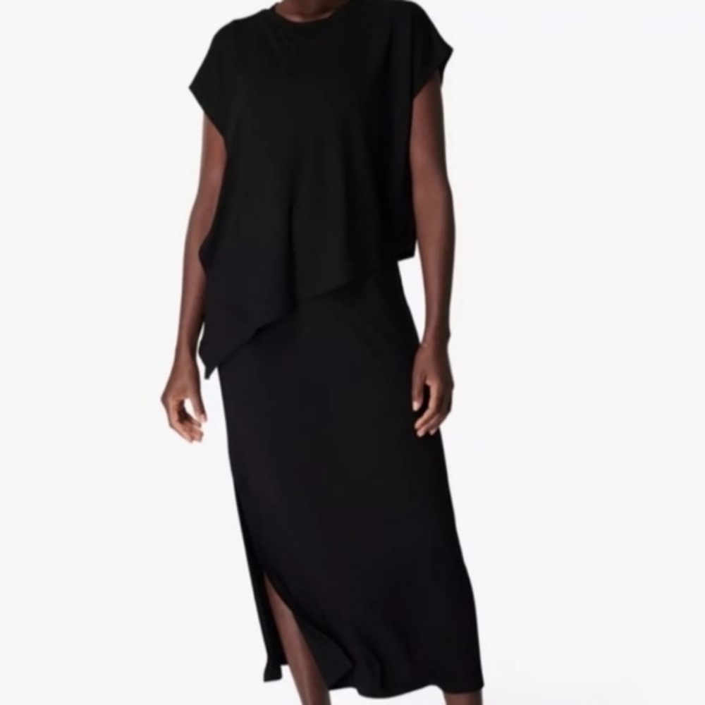 Sweaty Betty 'Mellow" Black Casual Soft Midi Convertible  Tshirt Dress - Picture 2 of 7